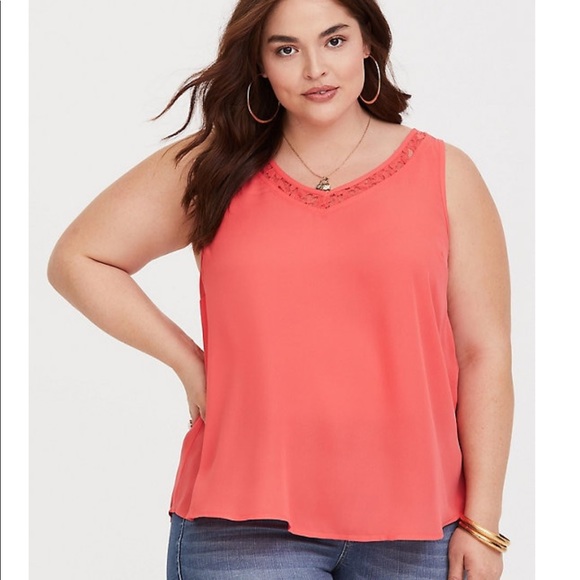 torrid Tops - Torrid Coral Lace Inset Tank Top 1X Womens size 14-16 Host Pick Summer Hues EUC